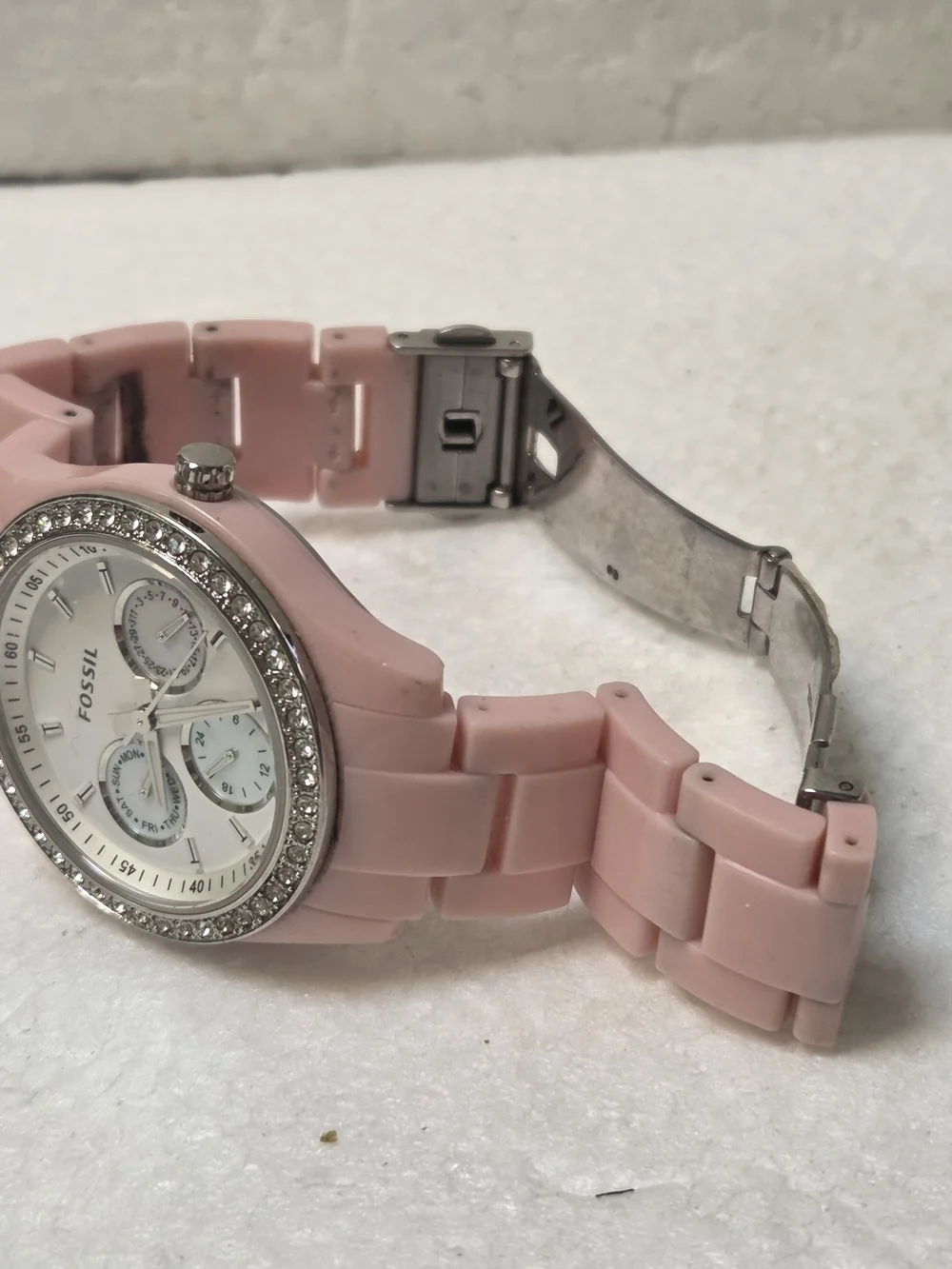 Fossil Pink Silicone Crystal Accent Women's Watch